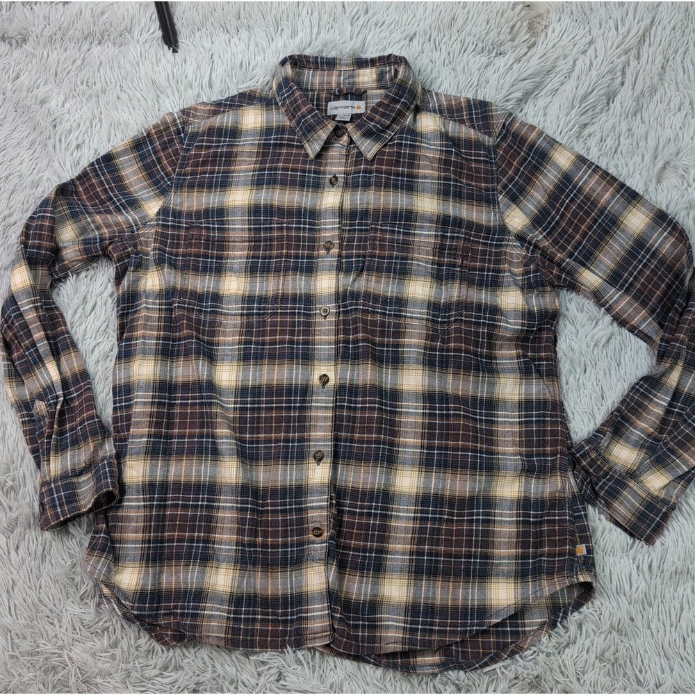 Carhartt Shirt Womens XL Plaid Button Up Pockets Comfort Work Wear Chore Grunge
